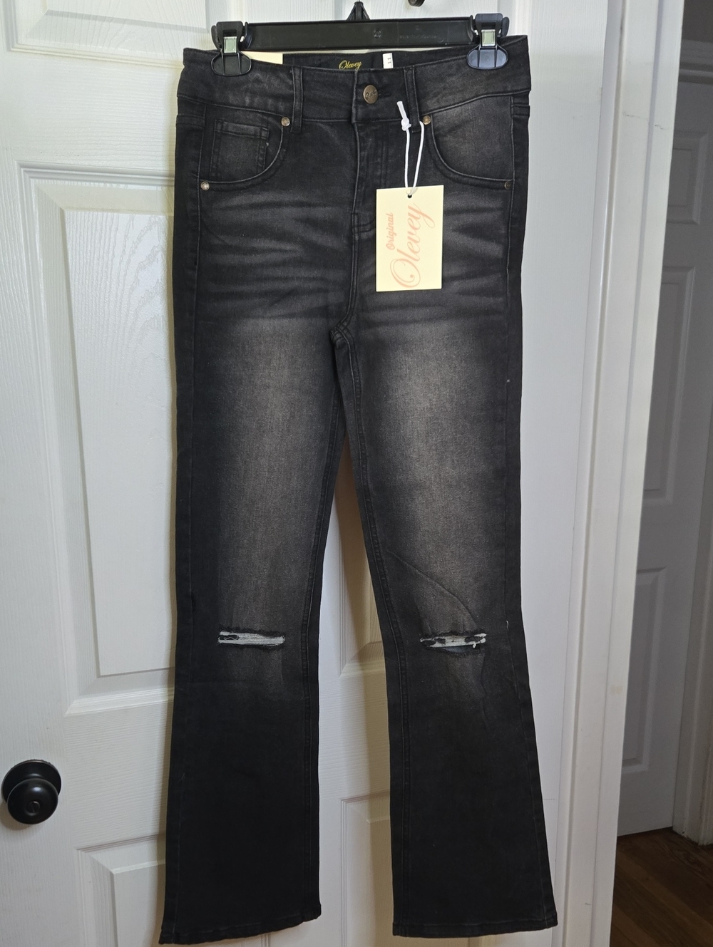 Black Washed Flare Jeans with Subtle Knee Rips